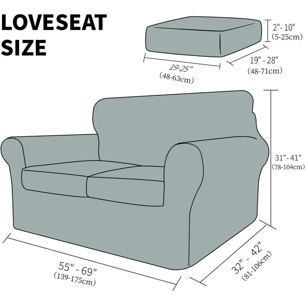 Checkered Texture Loveseat Slipcover for 2-Cushion Couch, Light Gray (55